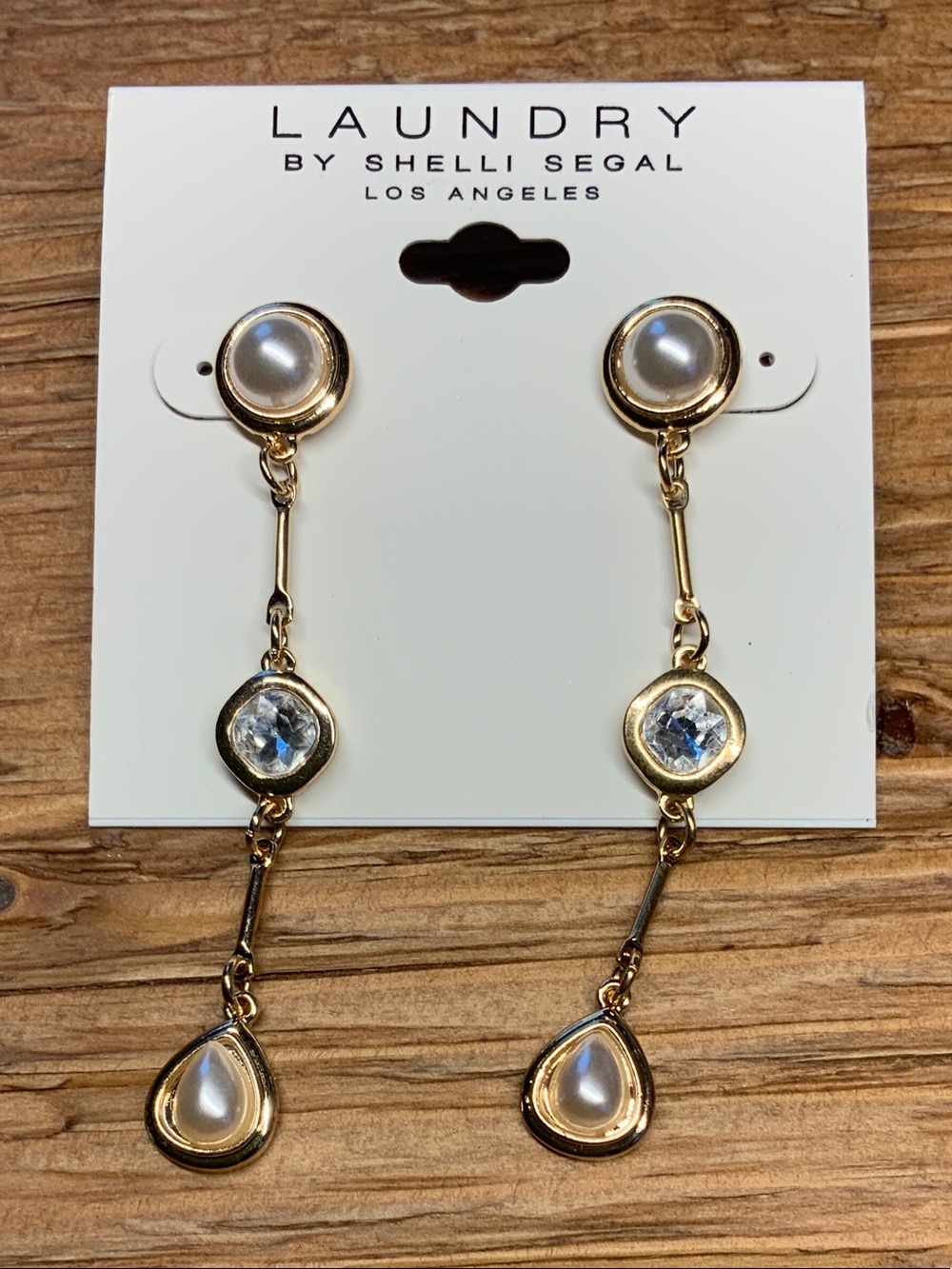 Laundry By Shelli Segal Gold-tone Pearl and Clear Crystal Drop Earrings